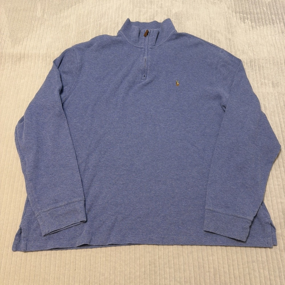 Polo Ralph Lauren Estate Rib Quarter Zip Pullover Sweater Men XL Blue Flesh Pony